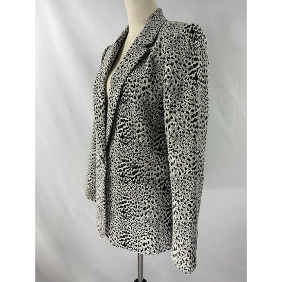 DKNY Blazer Jacket Grey Black Cream Animal Print 10 Single Breasted Pockets - Picture 2 of 9